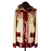 Gucci Rachel Lurex Gold Metallic Red Sequin Embellished Fox Hooded Jacket 36 NEW