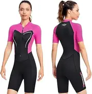 WOTOW Men’s Shorty Wetsuit, 1.5mm Neoprene Diving Suits Front Zip Short Sleeve Wet Suit for Surfing Diving Swimming Snorkeling Kayaking