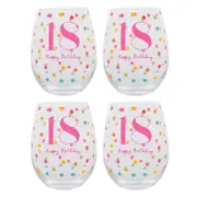 4PK Gibson Gifts 18 Birthday Party Stemless Glass Tumbler Cup Drinkware Pink