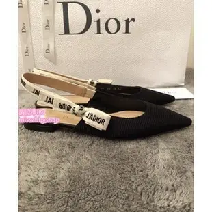 二手正品Dior J'ADIOR Christian 蝴蝶結飾帶 露跟 刺绣高跟鞋 平底鞋 包鞋