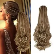 Ponytail Extension Clip in Claw 22 Inch Curly Wavy Pony Tails Clip-on Long Hairpiece Jaw for Women Dark Brown