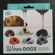 Set (6) FRED Winer Dogs Wine Markers Dachshund Doxie Shaped Wine Glass Markers