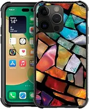 ZHEGAILIAN Compatible with iPhone 14 Pro Max Case, Stained Glass Mosaic Fiesta Fun Cases, Tempered Back+Soft Silicone TPU Shock Protective Case for Apple