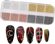 ITADAKU Nail Charms Nail Art Pearls Mini Metal Caviar Beads, Gold Silver Nail Design kit, Half Round Pearl Rhinestones Beads Nail Supplies Accessories for Nails Eyes Face Makeup