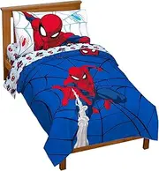 Jay Franco Marvel Spiderman Webtastic 4 Piece Toddler Size Bed Set Super Soft Microfiber Bed Set Includes Toddler Size Reversible Comforter & Sheet Set Bedding (Official Marvel Product)