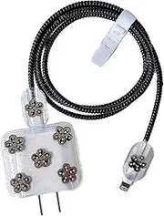 Cute Cable Protector for iPhone Charger Cover,Kawaii Black Flower Decoration Design,Soft Cable Saver for Women Girl,DIY Charger Cord Protector,Phone Charger Protector for iPhone 12 13 14 15 Pro Max