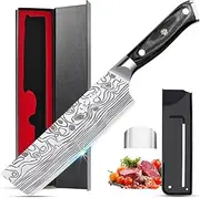 Nakiri Knife - MOSFiATA Nakiri Chef Knife 7'' High Carbon Stainless Steel 4116 Nakiri Vegetable Knife, Butcher Meat Cleaver Kitchen Knife for Home and Restaurant with Micarta Handle and Gift Box