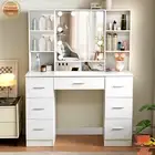Makeup Vanity Dressing Table with Sliding Mirror Lighted Makeup Desk 7 Drawers
