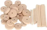 30Pcs Unfinished Wooden Wheels, Small Craft Wheels with 24 Pcs Wooden Sticks, Flat Car Wheels Wood Crafting Supplies for DIY Project