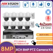 Hikvision 4K PTZ Security CCTV System 8CH 8POE NVR 8MP 4XZoom MIC IR Dome Camera