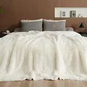 Pawque Luxury Faux Fur Throw Blanket Super Soft Oversized Throw Blankets, 90x90 inches, Decorative Blankets for Sofa Couch Bed Chair Photo Props, Breathable & Washable, Cream
