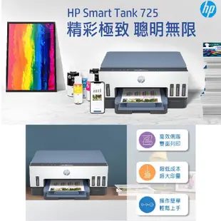 HP 惠普 Smart Tank 725 連續供墨噴墨印表機 掃瞄 影印 列印 無線列印