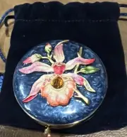 JAY STRONGWATER Estee Lauder Compact Mirror Powder Case Enamel Stone Flower