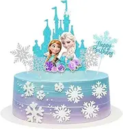 Carton Birthday Cake Topper, Princess Cake Toppers, Snowflake Theme Cake Decoration For kids Girls Party Supplies