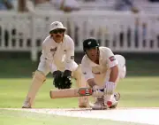 Benson and Hedges Super Cup Final 1999 RICHARD HARDEN sweeps - Old Cricket Photo