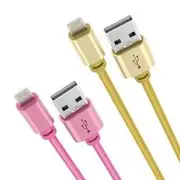 LASER MFi Lightning to USB-A Nylon Braided Cable Gold & Pink 2M 2 Pack - CB-MFIANGP2-L