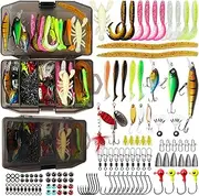 Fishing Lure Tackle Baits Kit Set - 120Pcs Including Plastic Worms, Crankbaits, Spinnerbaits, Topwater Lures, Jigs, Texas rigs Tackle Box