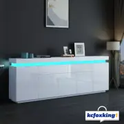 RGB LED Buffet Sideboard Table Cabinet 2 Drawers 5 Doors Storage Cupboard White