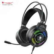 T-WOLF H140 Headphone&Earphone Wired Gaming Glowing on Ear Headphone 7.1 USB Headphone Lighting Headset for Desktop