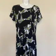 Top Shop Open Back Midi Dress Black W/Print US Size 10 NWT