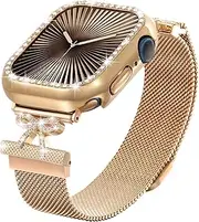 [Haugboag] Dowknot Strap Compatible with Apple Watch Band 38mm 40mm 41mm 42mm 44mm 45mm 46mm 49mm for Women,Milanese Loop Diamond Replacement Belt for iWatch Series 10/9/8/7/6/5/4/3/SE/SE2/Ultra2/Ultra