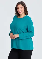 [Virtuelle] Taking Shape French Rib Button Detail Top Size 16 in SEA Jade, Viscose - Plus Size Women's Clothing Sea Jade