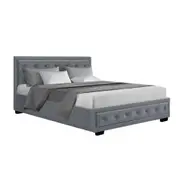 Bed Frame Fabric Gas Lift Storage - Grey Double