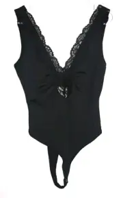 Free People Intimately Women's Black Bodysuit Deep V Size Medium M NWT NEW