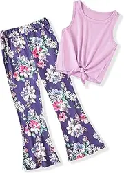 [HINTINA] Girl's 2 Piece Outfits Tie Knot Tank Top And Bell Bottom Flared Pants Sets