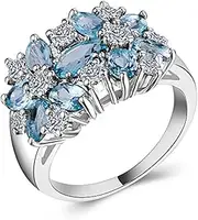[Narica] Silver Plated Brilliant Oval Cut Created Blue Sapphire Green Topaz Morganite CZ Cubic Zirconia Pave Filled Halo Wedding Engagement Promise Eternity Band Women's Ring for Mom Bridal Lover