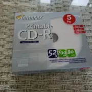 New Memorex Printable Recordable Blank CD-R, 5 Pack 52x 700MB 80 min CDs
