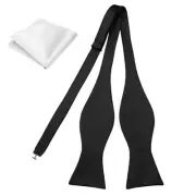 Men's Woven Self Tie Bow Tie and Pocket Square Men's 001-black(white Squares)
