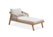 BAYOU SUN LOUNGER SUN BED ACACIA WOOD FRAME(TEAK FINISH)BEIGE CUSHION UPHOLSTERY