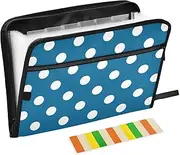 White Dots on Blue Background Accordion File Organizer 13 Pockets A4 Letter Size Expandable File Jackets with Zipper Closure Folder Organizer with Pockets for Business