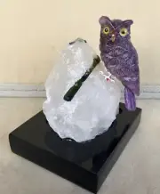 Amethyst Owl on Tourmaline in Quartz 4" -Peter Muller
