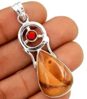 Natural Coffee Jasper & Garnet 925 Solid Sterling Silver Pendant Jewelry @B17-1