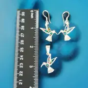 Erick's Sterling Silver Multicolor Opal Hummingbird Set Taxco.925