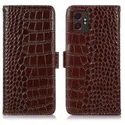 Case Cover For Samsung Galaxy XCover7 Pro Case Crocodile Texture Genuine Cow Leather Phone Wallet Cover Brown