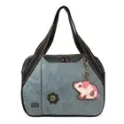 New Chala Handbag Bowling Zip Tote Large Bag Indigo Blue Pleather Pig Coin Purse