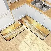 YXYZRMY Kitchen Mats for Floor, 2 Piece, Beach Seagull Sunset Funny Cute Washable Non-Slip Kitchen Rugs Set for Home & Office, Sink, Laundry, 19.7” x 27.6” + 19.7” + 47.2”