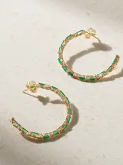 [Suzanne Kalan] Suzanne Kalan - 18-karat Gold, Emerald And Diamond Hoop Earrings - One size One size Gold