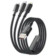 ESSAGER 100W 3 in 1 USB A to USB C, Lightning, Micro Data Cable - Black