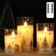 Christmas Glass Flameless Flickering Candles, Gold Snowman LED Candles with R...