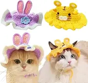 2Pcs Cute Knitted -Rabbit -Hat, Funny -Bunny Hats for Pet Rabbits Large -Guinea Pig Small Dog -Cat Pet Bunny -Costume for Birthday Party Christmas Halloween Easter (Rabbit, Tiger)
