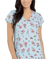 Hilary Radley Women's V-Neck Blouse Tunic Top Blue floral print XLarge