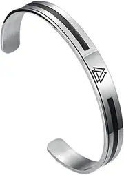 [BOSUGE] Charming Bracelet， Viking Valknut Cuff Bracelet for Men,Nordic Stainless Steel Odin Symbol Totem Open Bangle, Handmade Polished Fashion Vintage Pagan Adjustable Jewelry (Color : Silver)