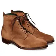 Men Handmade Camel Suede Leather Cap Toe High Ankle Lace Up Derby Ankle Boots