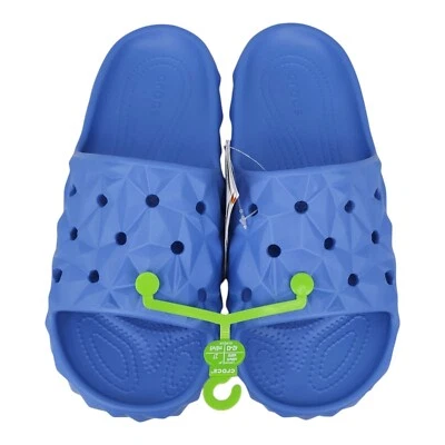 Crocs Classic Geometric Slide V2 Blue Men 10 Women 12 Comfortable Slip-On Sandal