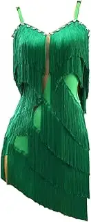 [JRUIA] Cha Cha Dance Performance Costume Women's Fringe Latin Dresses Tango Ballroom Dancewear Skirt for Rumba Salsa