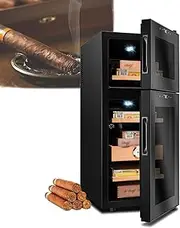 59L Electric Cigar Humidors, Portable Cigar Box, Intelligent Control, Thermal Film Tempered Glass, Capacity: 200 Pieces, 360° Three-Dimensional Air Cooling, with LED Cold Light,A